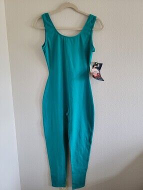 NWT Rachel McLish For The Body Co. Vintage Turquoise Scoop Unitard Size Large